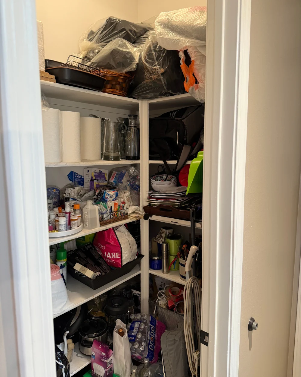 Cleaning closet corner before organizing