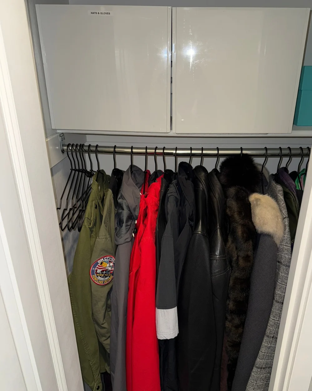 Coat closet after organizing