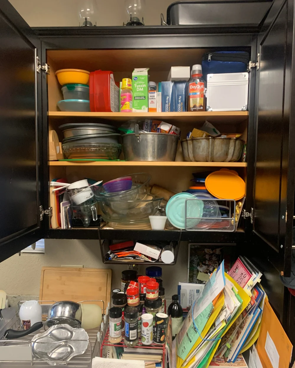 Kitchen cupboard before organizing