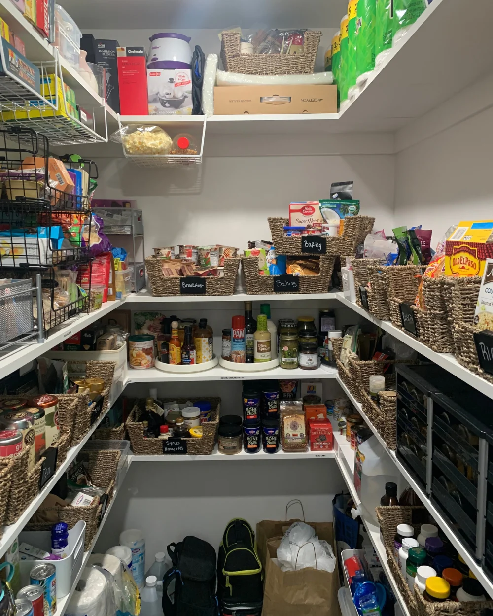 Pantry basket after organizing