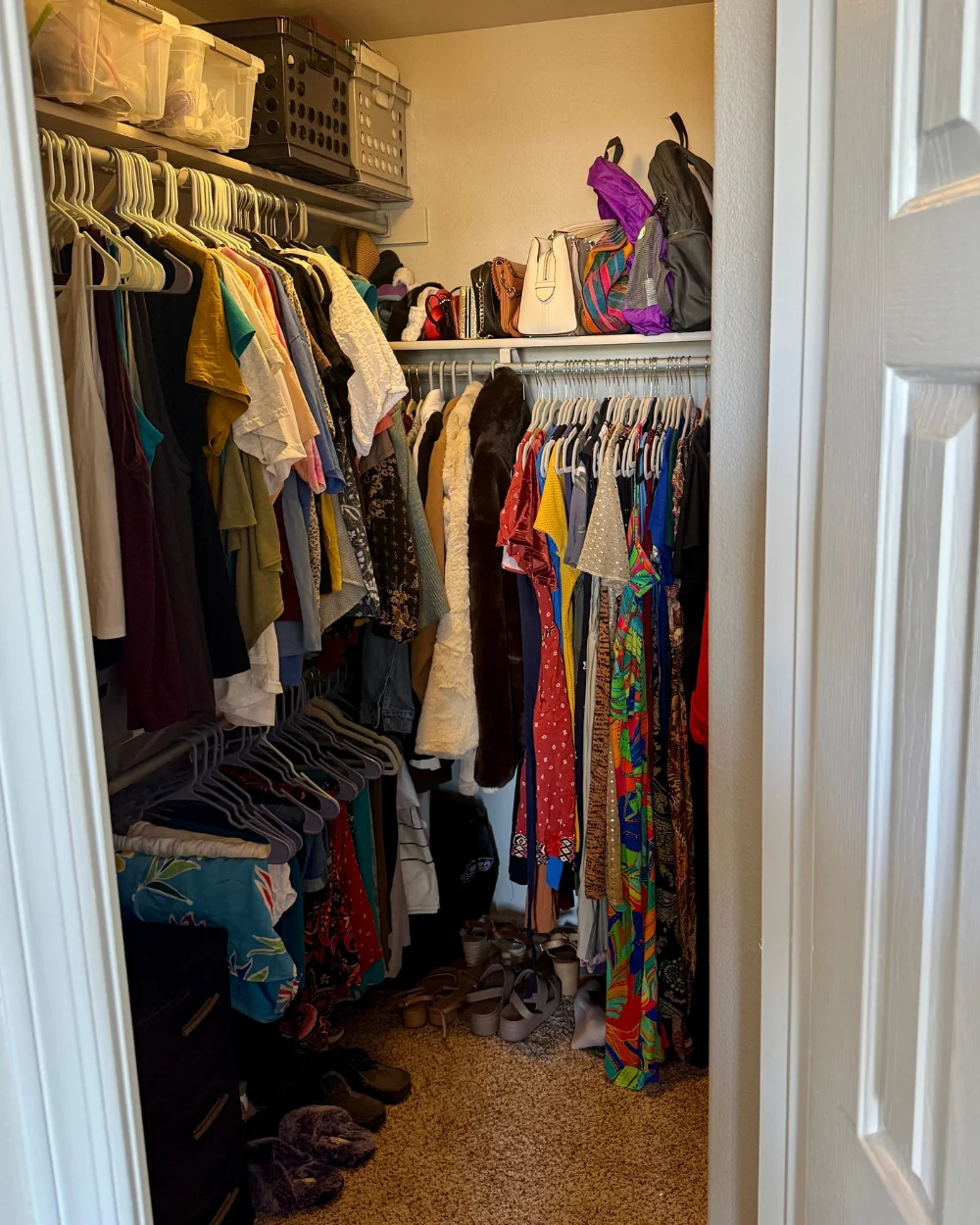 Walk in closet after organizing