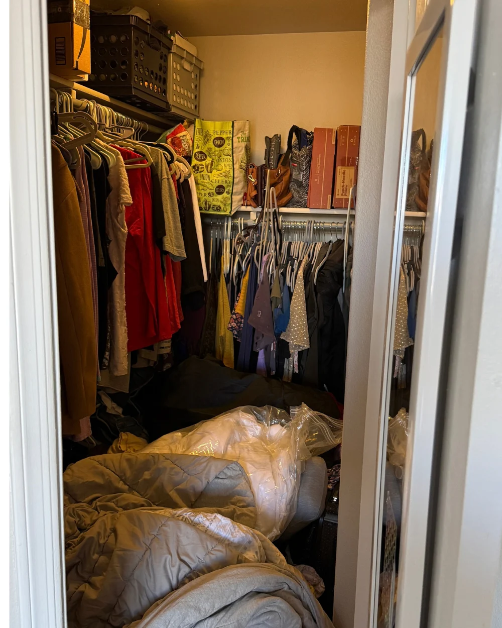 Walk in closet before organizing