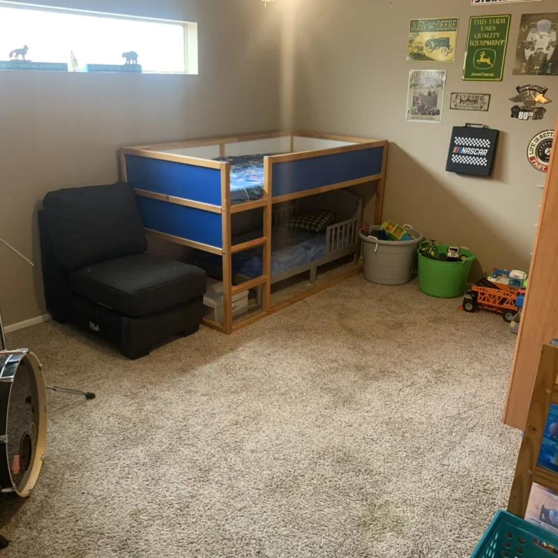 Bonus room with a drum set, bunk bed, and cleared floor
